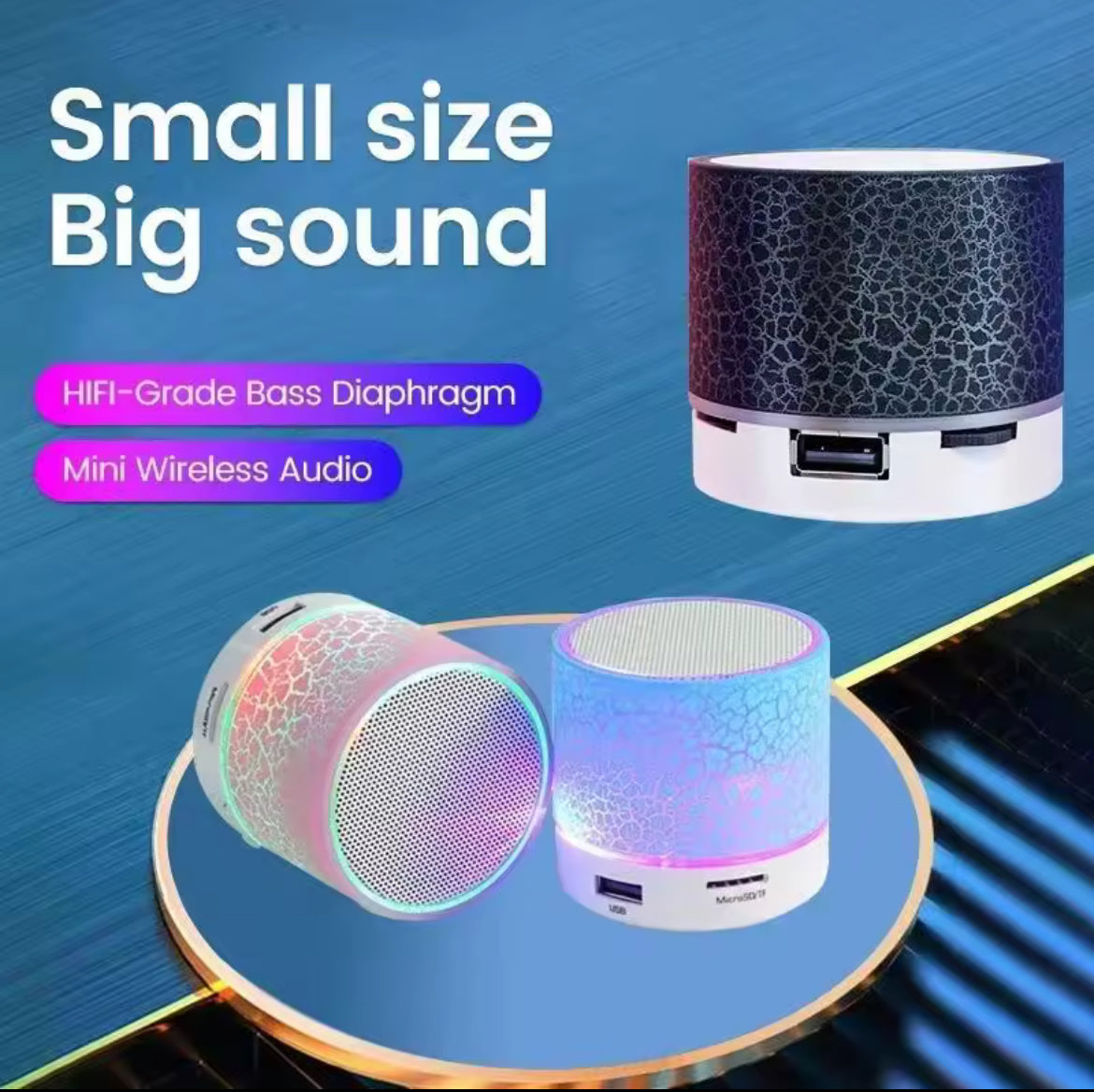Mini Bluetooth Speaker Wireless Loudspeaker Crack LED SD Card USB