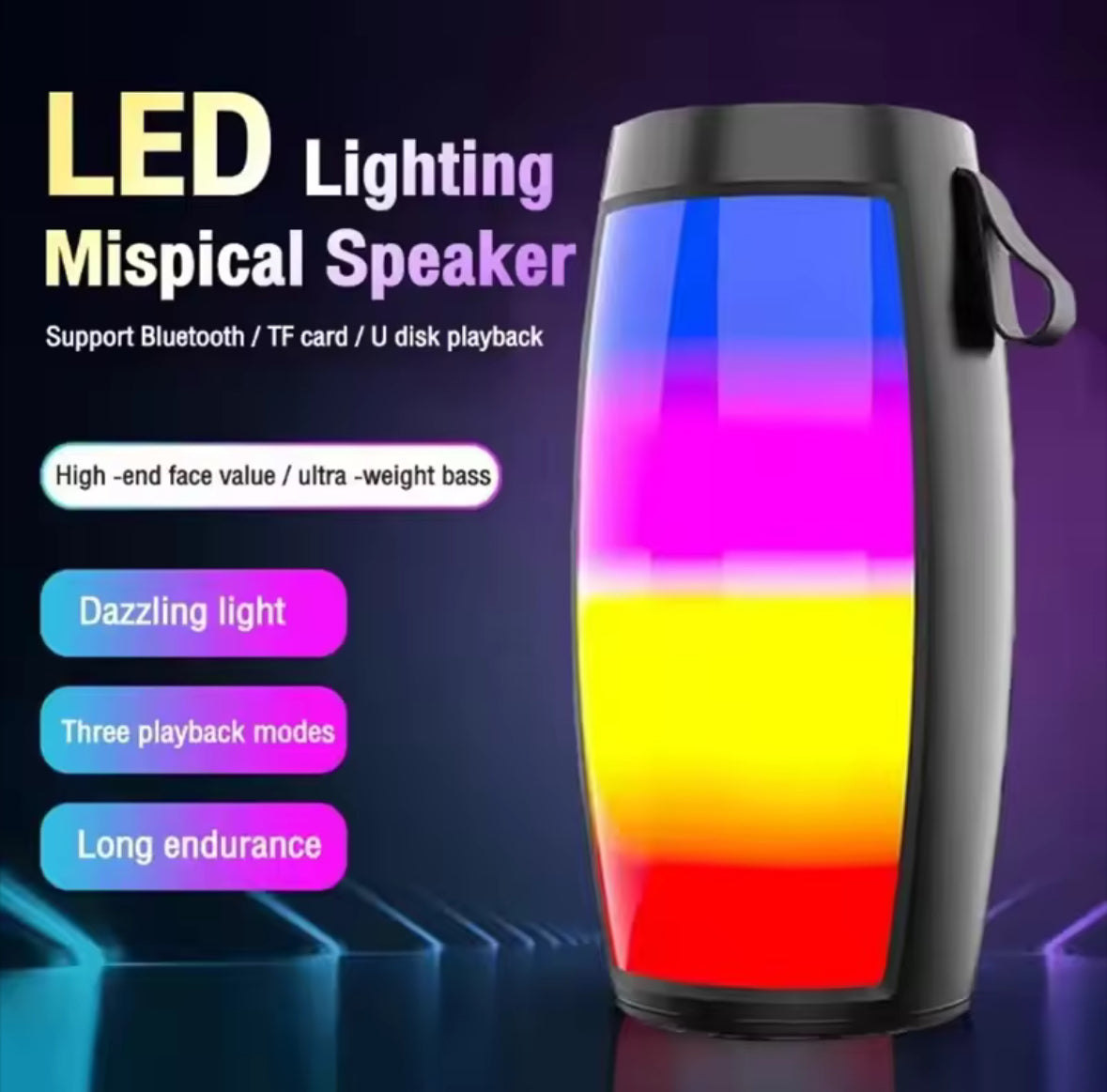 S1202 Wireless Bluetooth Speakers Powerful Portable Sound Box Subwoofer Car Audio Bass MP3 Player Sound System LED Lights